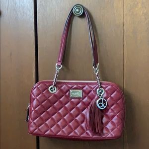 Maroon, quilted leather, Calvin Klein shoulder bag